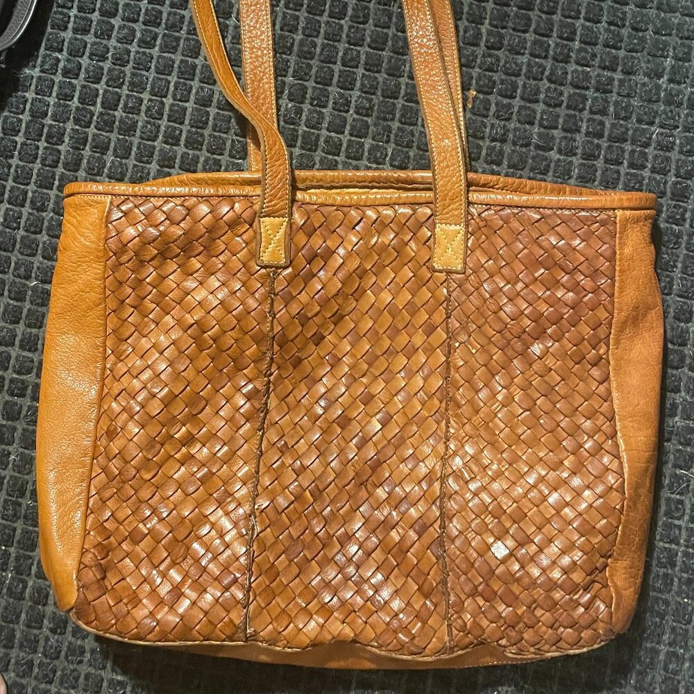 Platania Woven Leather Tote Shoulder Bag